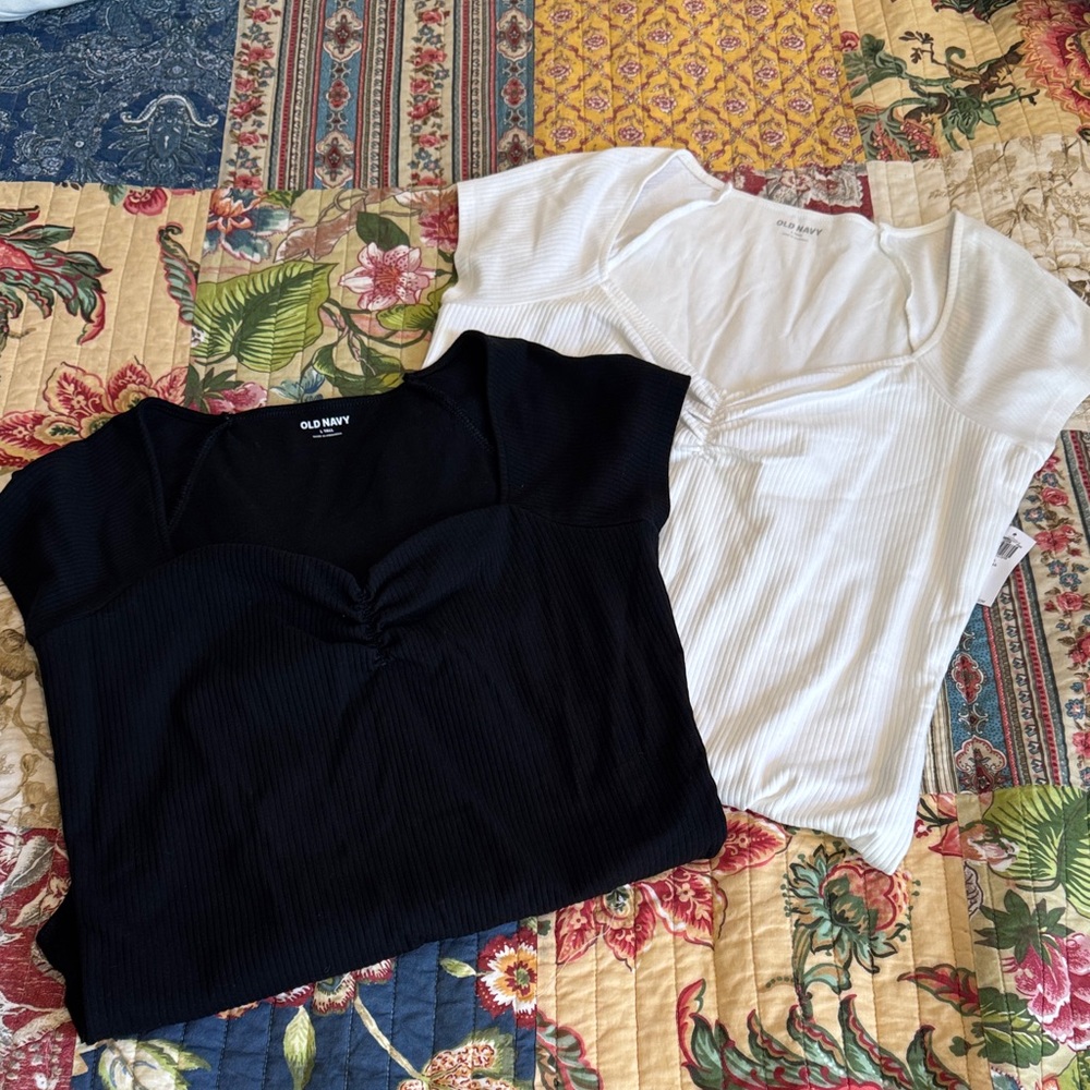 Old Navy Black and White Short Sleeve Bodysuits